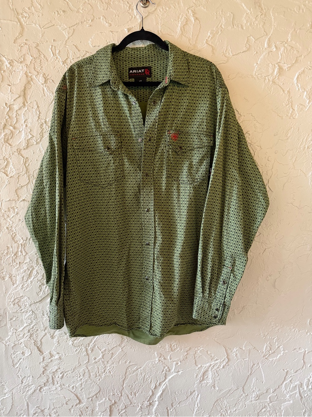 Ariat FR CAT2 Olive Green Geometric Print Pearl Snap Shirt